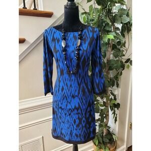 Calvin Klein Women's Blue Polyester Round Neck Long Sleeve Knee Length Dress 4